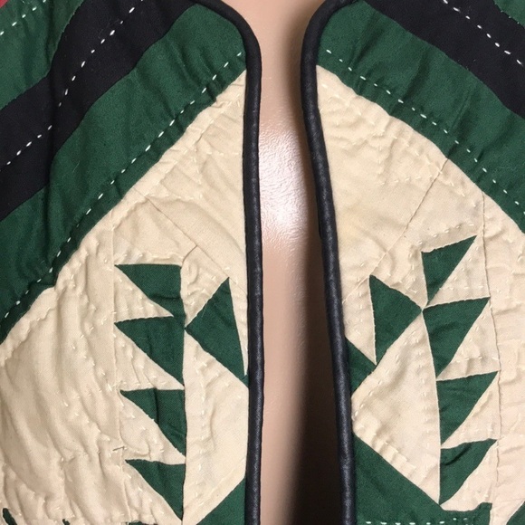 Quilted Jacket Coat Quilt Starburst Red Green Cream Cottage - Picture 2 of 7